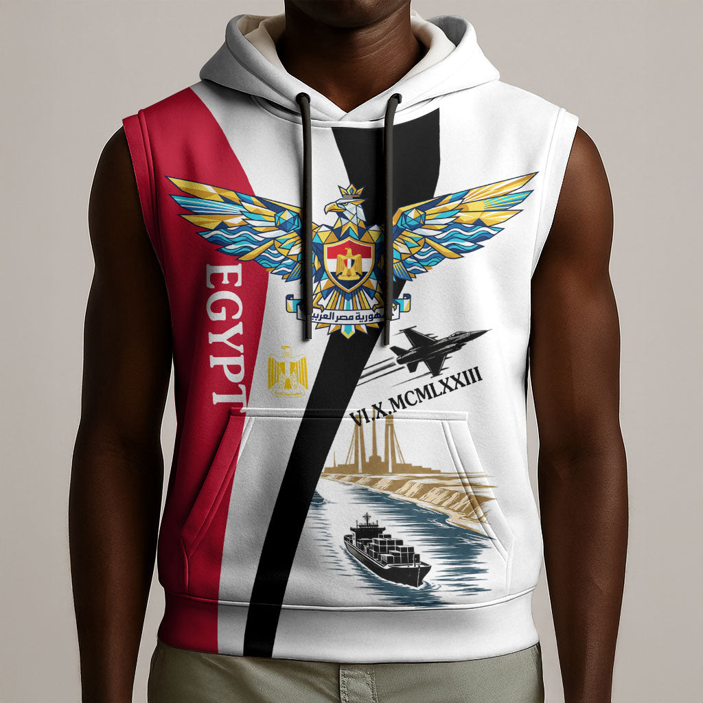 Egyptian Armed Forces Sleeveless Hoodie Military Flag Jet Fighter - Suez Canal - Eagle Of Saladin