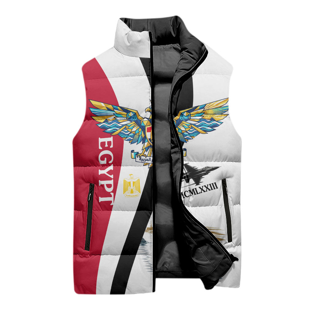Egyptian Armed Forces Sleeveless Puffer Jacket Military Flag Jet Fighter - Suez Canal - Eagle Of Saladin