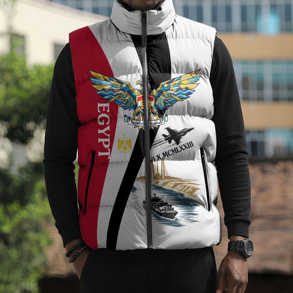 Egyptian Armed Forces Sleeveless Puffer Jacket Military Flag Jet Fighter - Suez Canal - Eagle Of Saladin