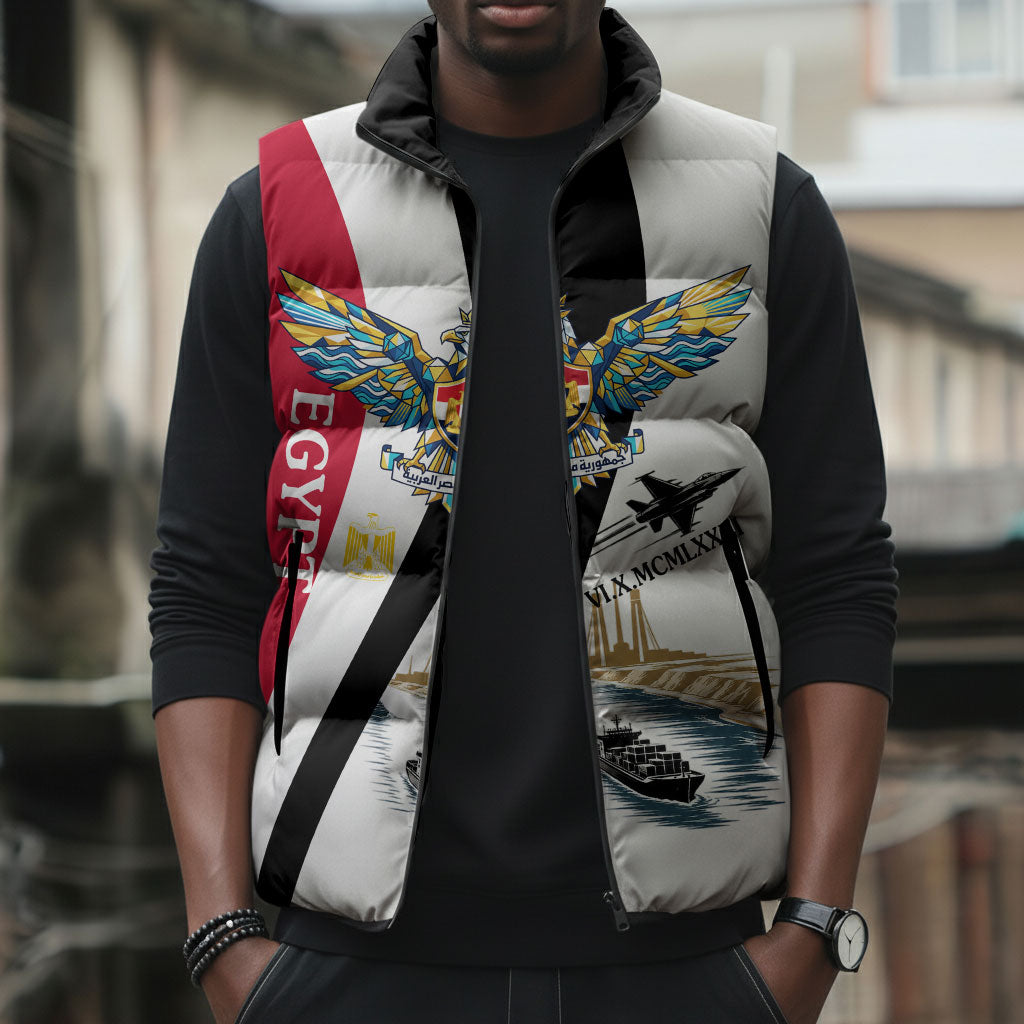 Egyptian Armed Forces Sleeveless Puffer Jacket Military Flag Jet Fighter - Suez Canal - Eagle Of Saladin