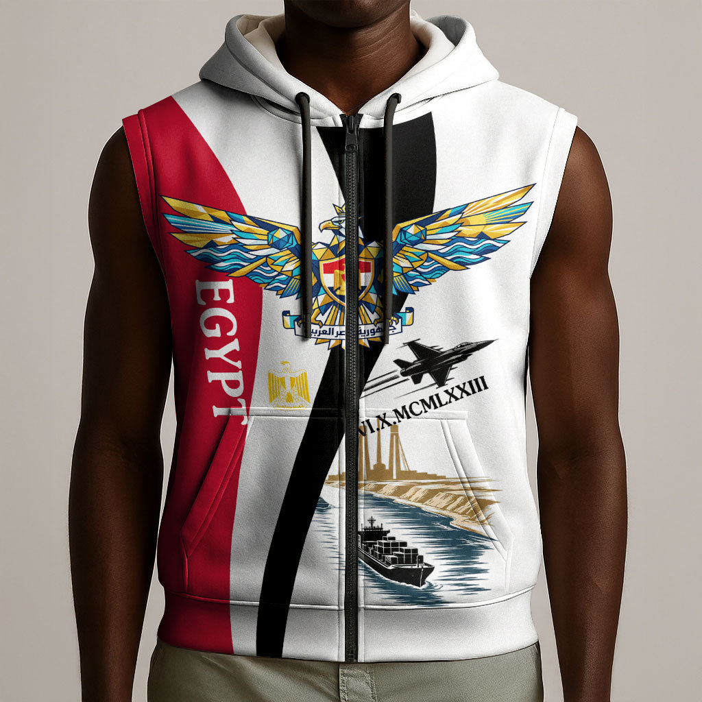 Egyptian Armed Forces Sleeveless Zip Hoodie Military Flag Jet Fighter - Suez Canal - Eagle Of Saladin