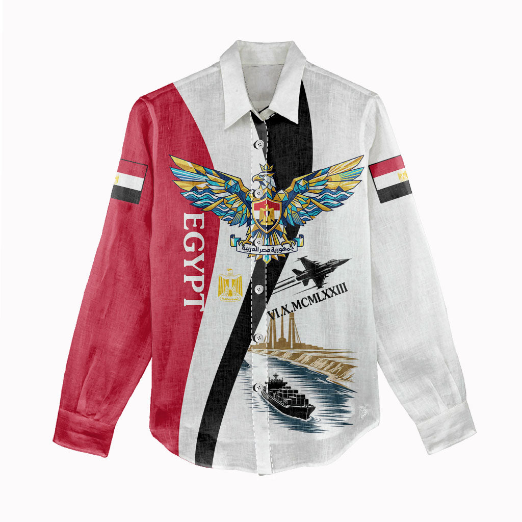 Egyptian Armed Forces Women Casual Shirt Military Flag Jet Fighter - Suez Canal - Eagle Of Saladin