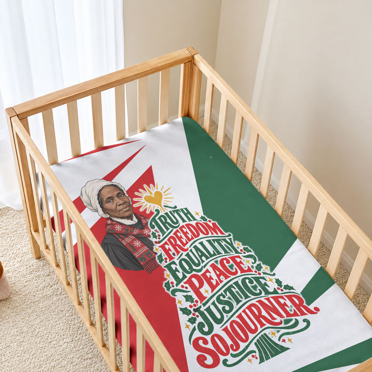 Sojourner Truth Christmas Baby Bed Cover Festive Holiday Graphic With Freedom Equality Peace Text