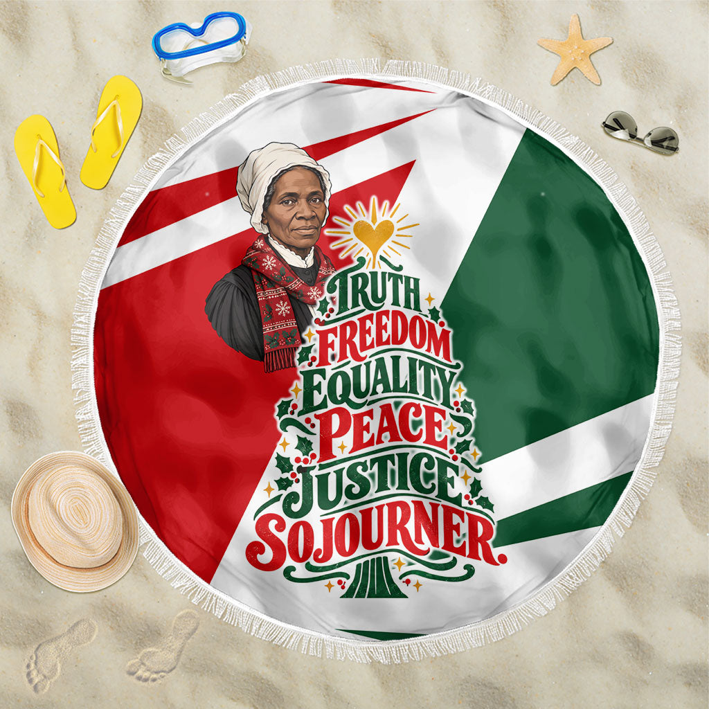 Sojourner Truth Christmas Beach Blanket Festive Holiday Graphic With Freedom Equality Peace Text