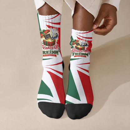 Sojourner Truth Christmas Crew Socks Festive Holiday Graphic With Freedom Equality Peace Text
