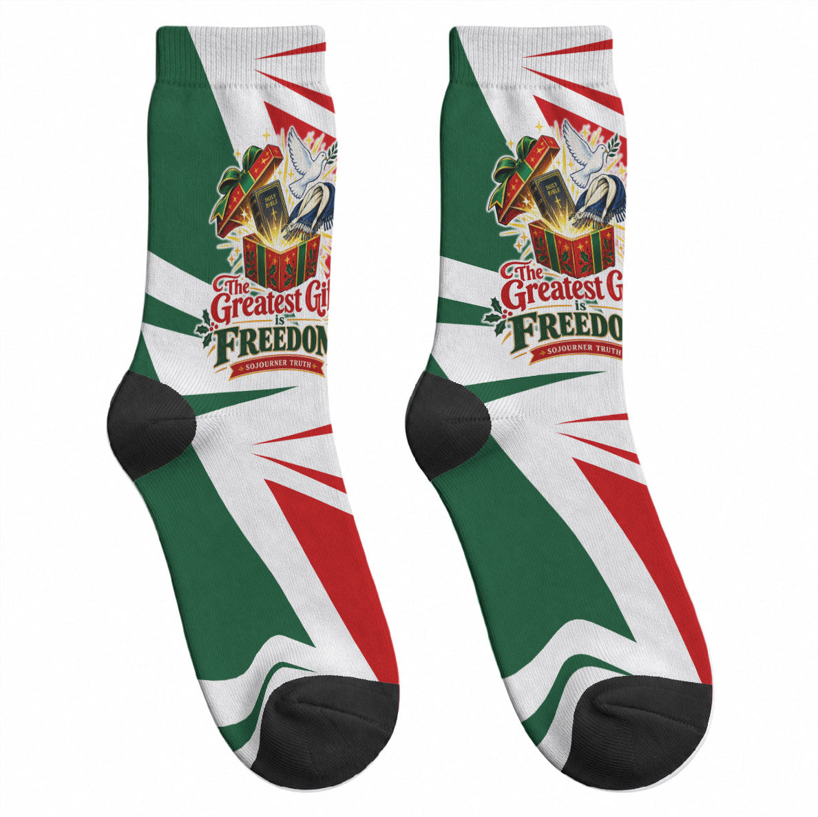 Sojourner Truth Christmas Crew Socks Festive Holiday Graphic With Freedom Equality Peace Text