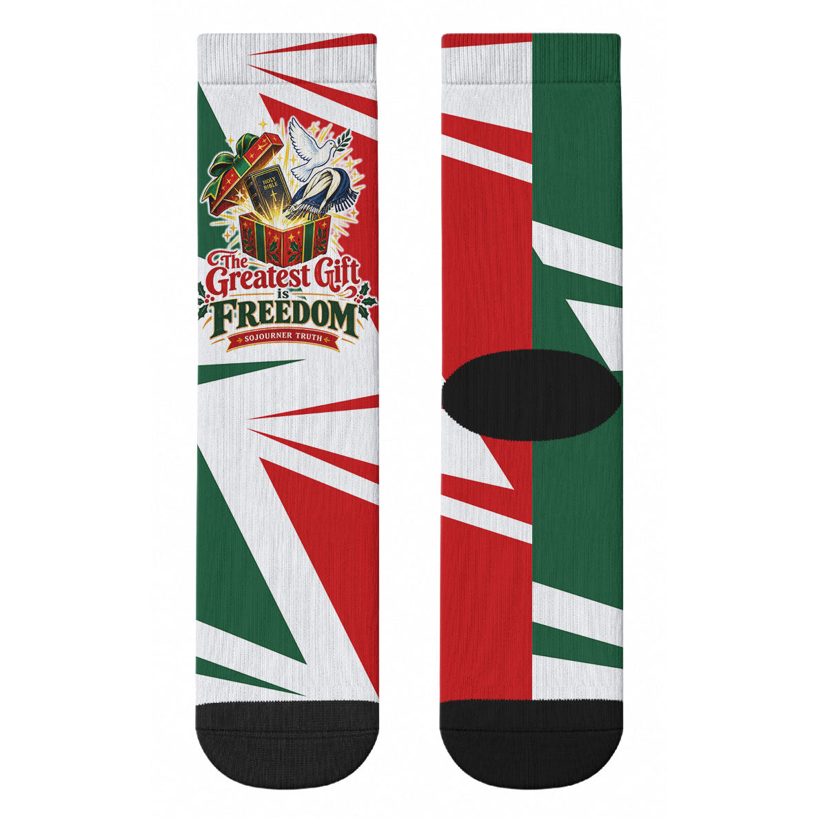 Sojourner Truth Christmas Crew Socks Festive Holiday Graphic With Freedom Equality Peace Text
