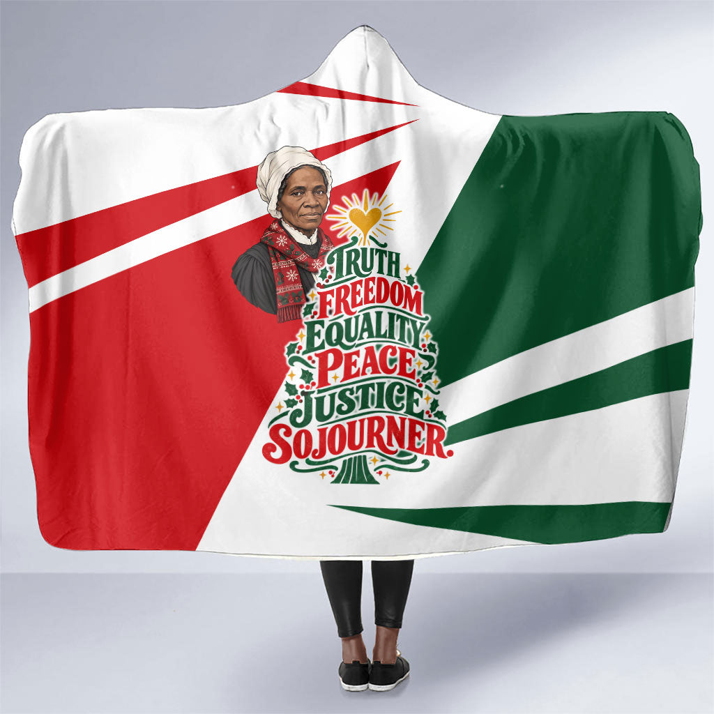 Sojourner Truth Christmas Hooded Blanket Festive Holiday Graphic With Freedom Equality Peace Text