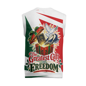Sojourner Truth Christmas Knitted V-Neck Vest Festive Holiday Graphic With Freedom Equality Peace Text