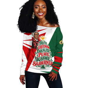 Sojourner Truth Christmas Off Shoulder Sweater Festive Holiday Graphic With Freedom Equality Peace Text