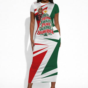 Sojourner Truth Christmas Short Sleeve Bodycon Dress Festive Holiday Graphic With Freedom Equality Peace Text