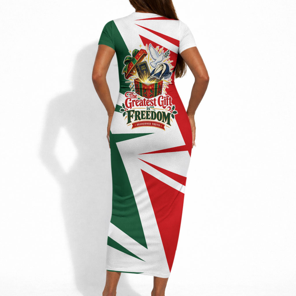 Sojourner Truth Christmas Short Sleeve Bodycon Dress Festive Holiday Graphic With Freedom Equality Peace Text
