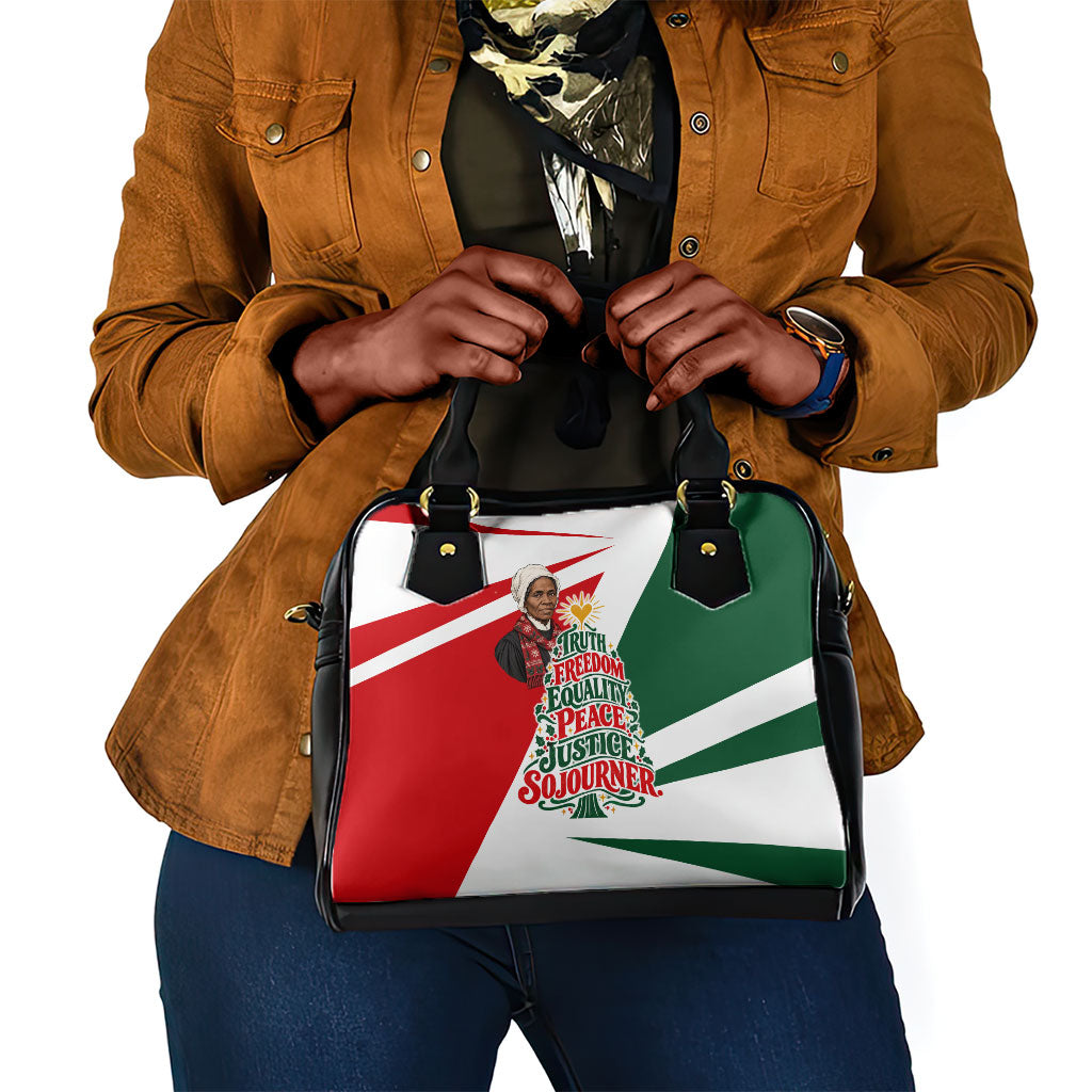 Sojourner Truth Christmas Shoulder Handbag Festive Holiday Graphic With Freedom Equality Peace Text