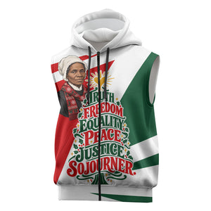 Sojourner Truth Christmas Sleeveless Zip Hoodie Festive Holiday Graphic With Freedom Equality Peace Text