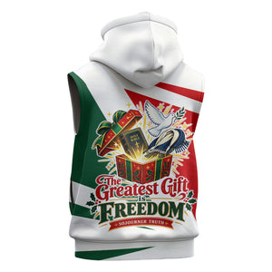 Sojourner Truth Christmas Sleeveless Zip Hoodie Festive Holiday Graphic With Freedom Equality Peace Text
