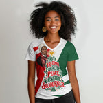 Sojourner Truth Christmas Women V-Neck T-Shirt Festive Holiday Graphic With Freedom Equality Peace Text