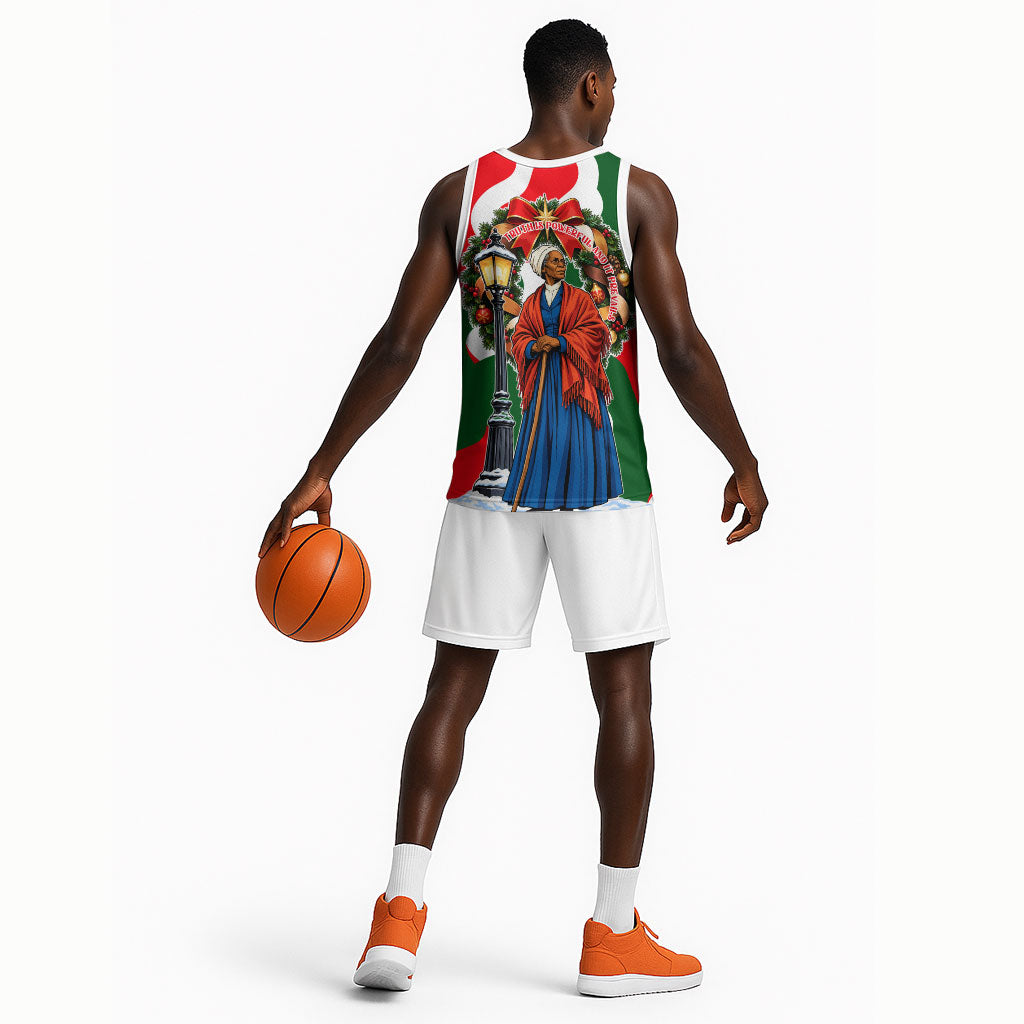 Sojourner Truth Christmas Basketball Jersey Festive Holiday Wreath Graphic With Winter Town Art