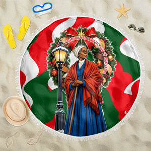 Sojourner Truth Christmas Beach Blanket Festive Holiday Wreath Graphic With Winter Town Art