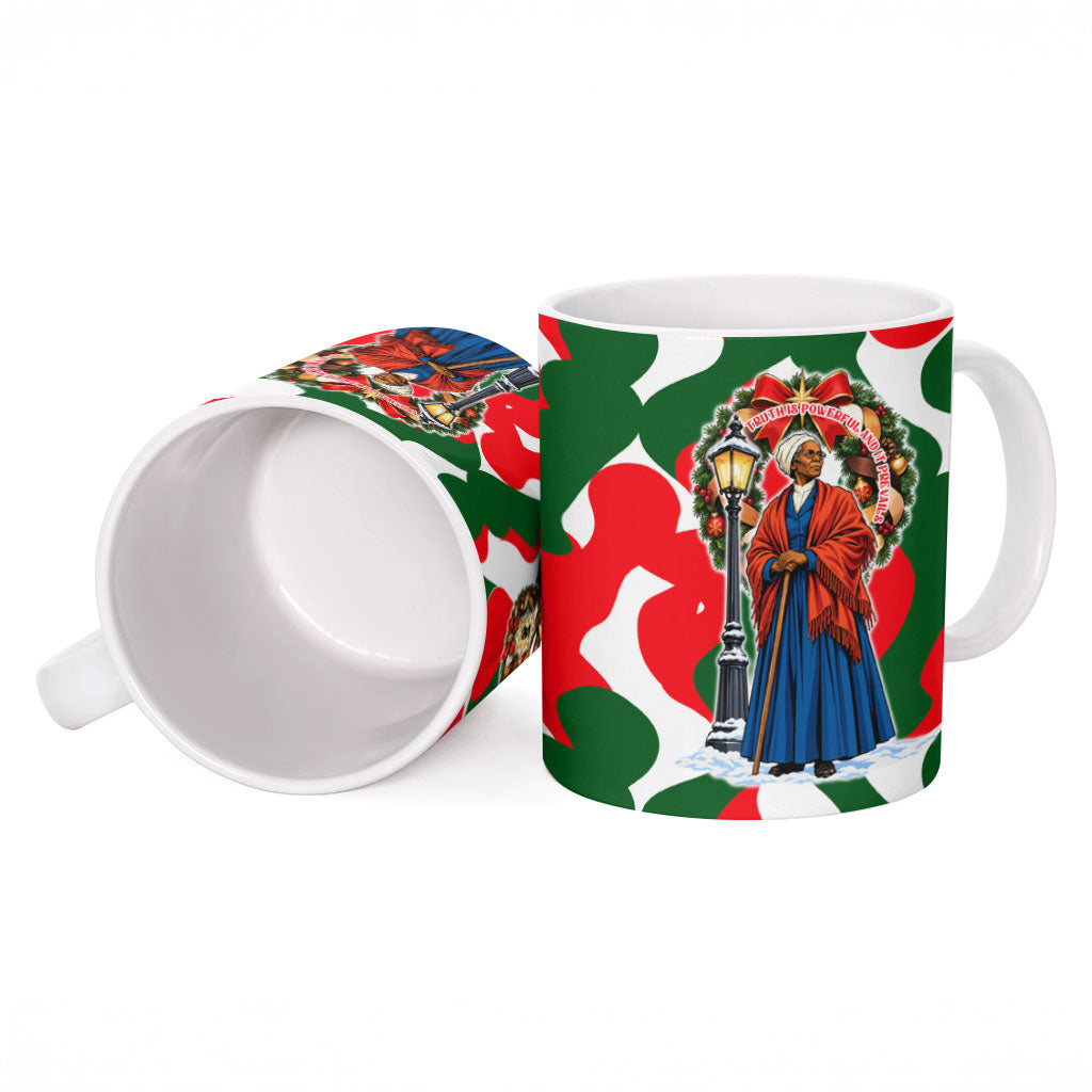Sojourner Truth Christmas Ceramic Mug Festive Holiday Wreath Graphic With Winter Town Art