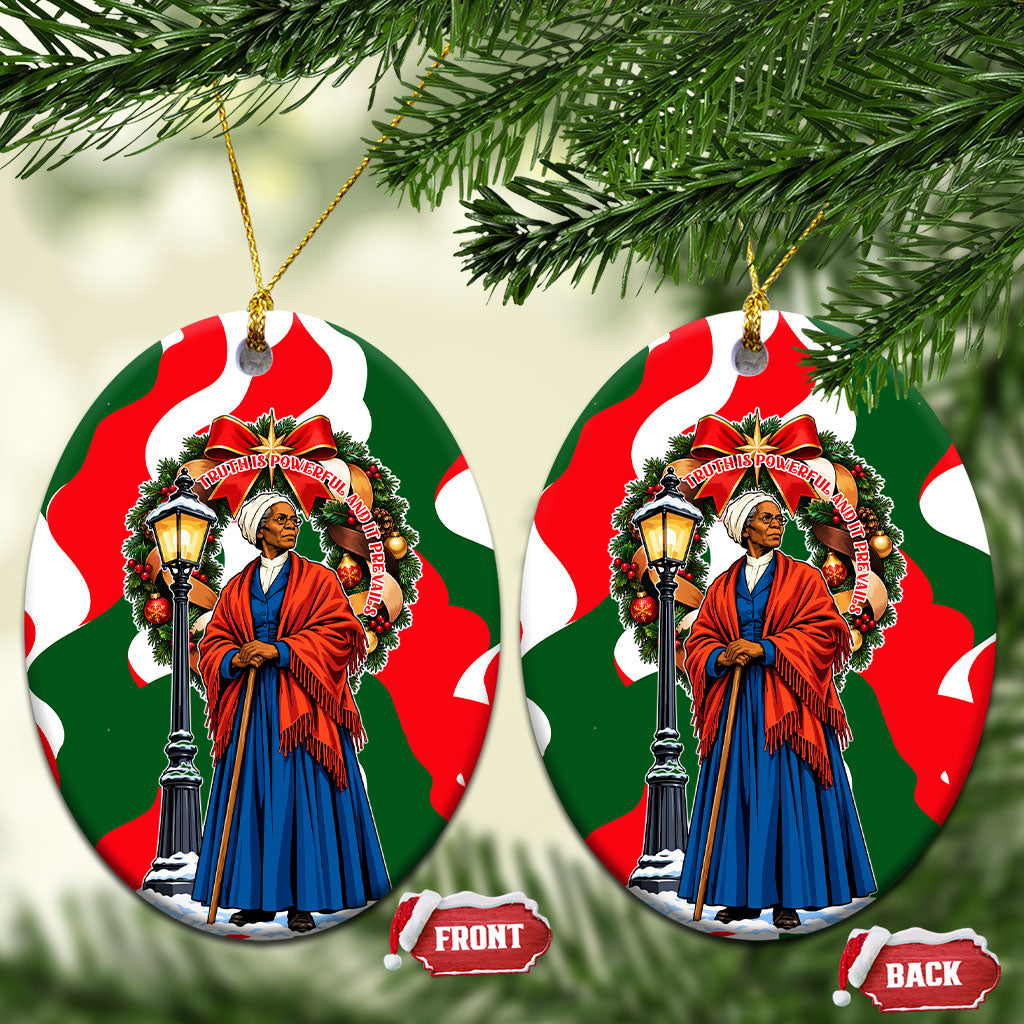 Sojourner Truth Christmas Ceramic Ornament Festive Holiday Wreath Graphic With Winter Town Art