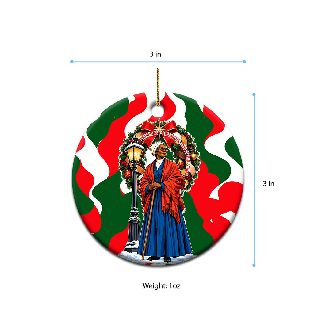 Sojourner Truth Christmas Ceramic Ornament Festive Holiday Wreath Graphic With Winter Town Art