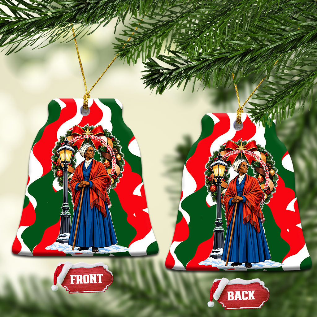 Sojourner Truth Christmas Ceramic Ornament Festive Holiday Wreath Graphic With Winter Town Art