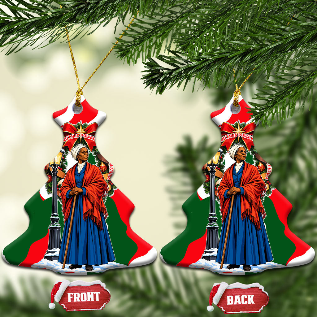 Sojourner Truth Christmas Ceramic Ornament Festive Holiday Wreath Graphic With Winter Town Art