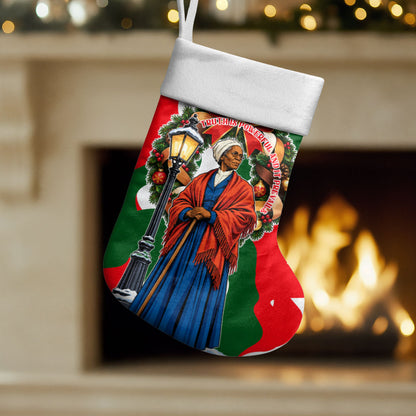 Sojourner Truth Christmas Stocking Festive Holiday Wreath Graphic With Winter Town Art