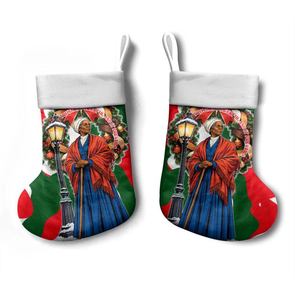 Sojourner Truth Christmas Stocking Festive Holiday Wreath Graphic With Winter Town Art