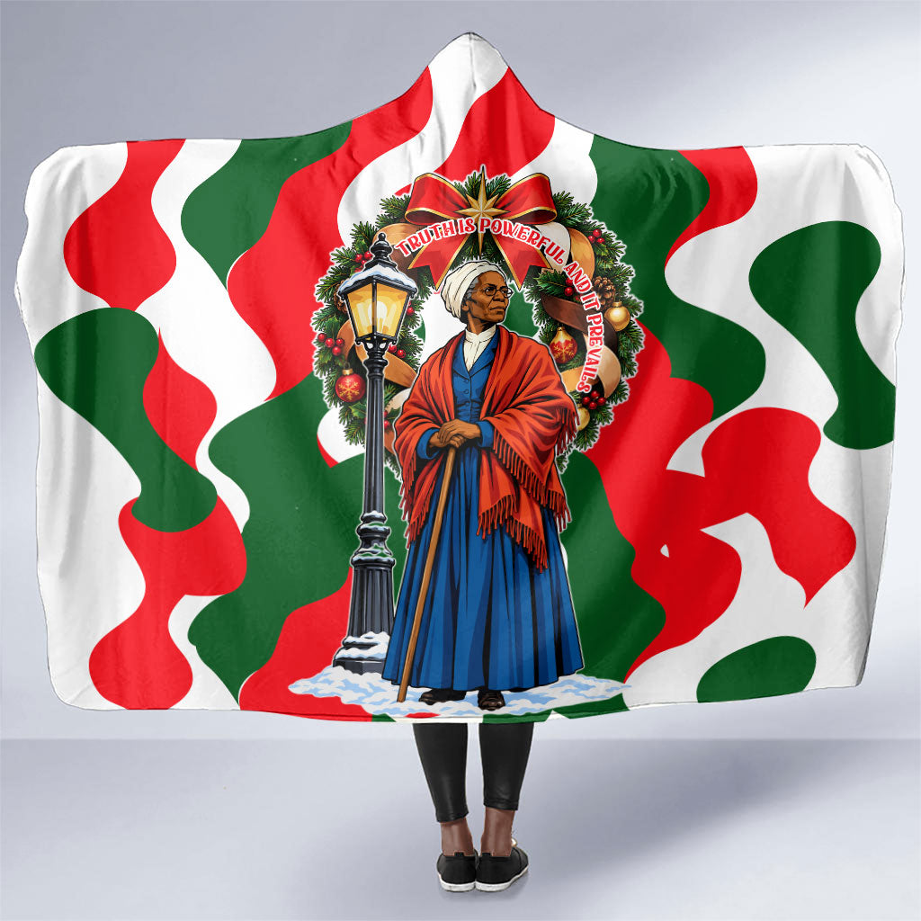 Sojourner Truth Christmas Hooded Blanket Festive Holiday Wreath Graphic With Winter Town Art