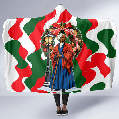 Sojourner Truth Christmas Hooded Blanket Festive Holiday Wreath Graphic With Winter Town Art