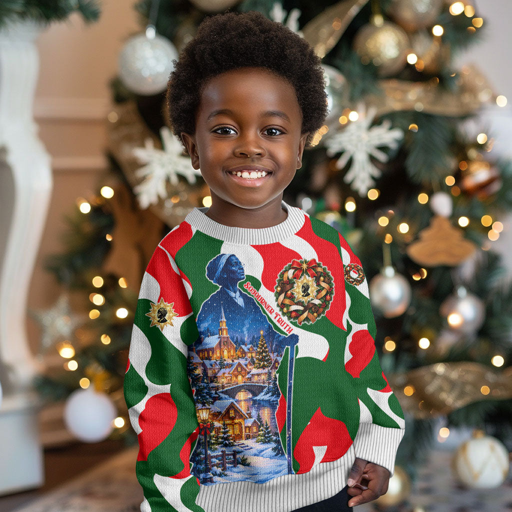 Sojourner Truth Christmas Kid Ugly Christmas Sweater Festive Holiday Wreath Graphic With Winter Town Art