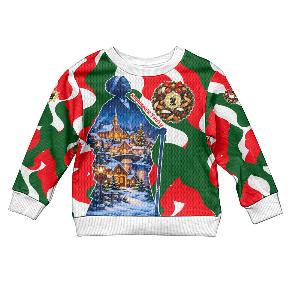 Sojourner Truth Christmas Kid Ugly Christmas Sweater Festive Holiday Wreath Graphic With Winter Town Art