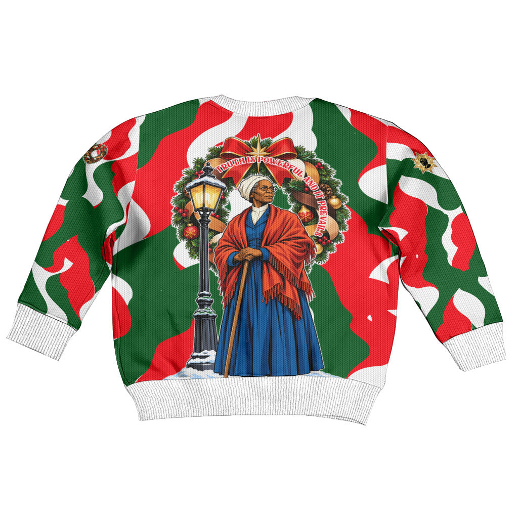Sojourner Truth Christmas Kid Ugly Christmas Sweater Festive Holiday Wreath Graphic With Winter Town Art