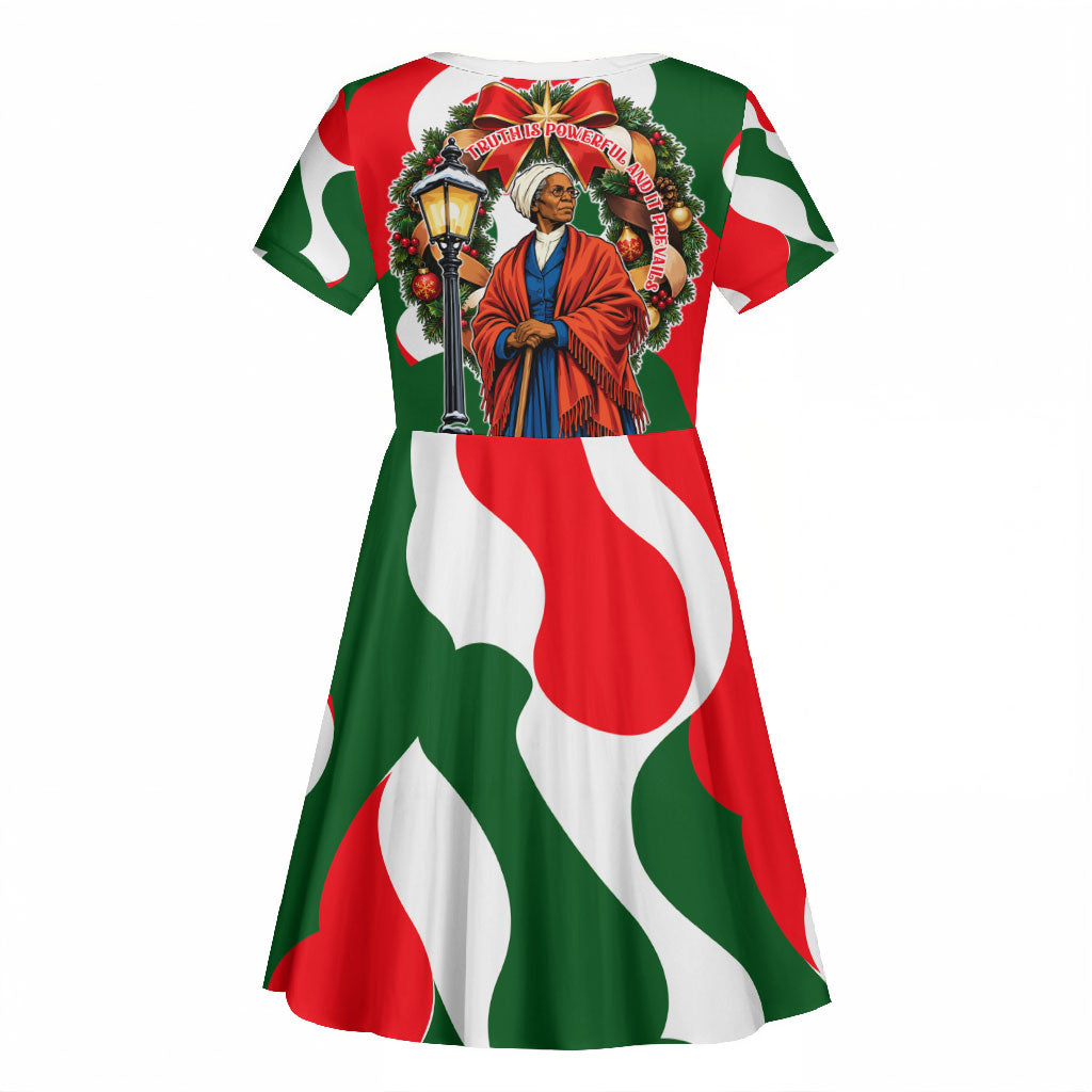 Sojourner Truth Christmas Kid Short Sleeve Dress Festive Holiday Wreath Graphic With Winter Town Art