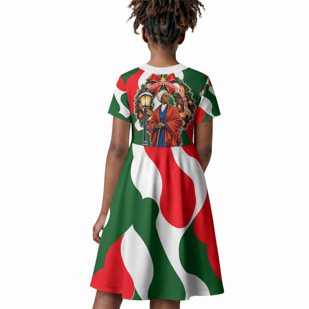Sojourner Truth Christmas Kid Short Sleeve Dress Festive Holiday Wreath Graphic With Winter Town Art