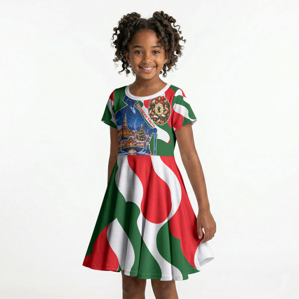 Sojourner Truth Christmas Kid Short Sleeve Dress Festive Holiday Wreath Graphic With Winter Town Art