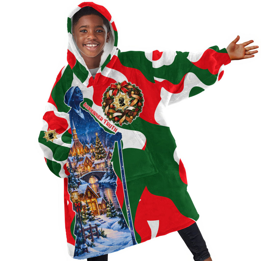 Sojourner Truth Christmas Kid Wearable Blanket Hoodie Festive Holiday Wreath Graphic With Winter Town Art