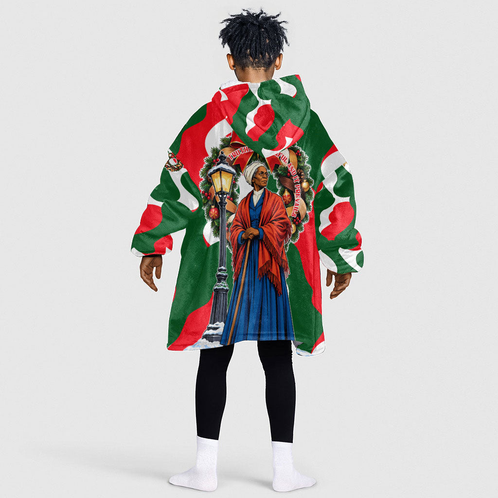 Sojourner Truth Christmas Kid Wearable Blanket Hoodie Festive Holiday Wreath Graphic With Winter Town Art