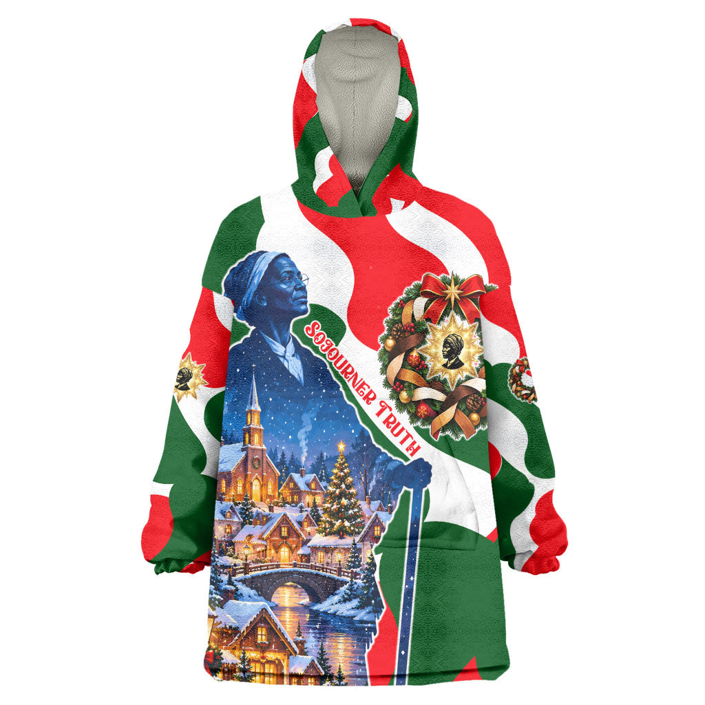 Sojourner Truth Christmas Kid Wearable Blanket Hoodie Festive Holiday Wreath Graphic With Winter Town Art