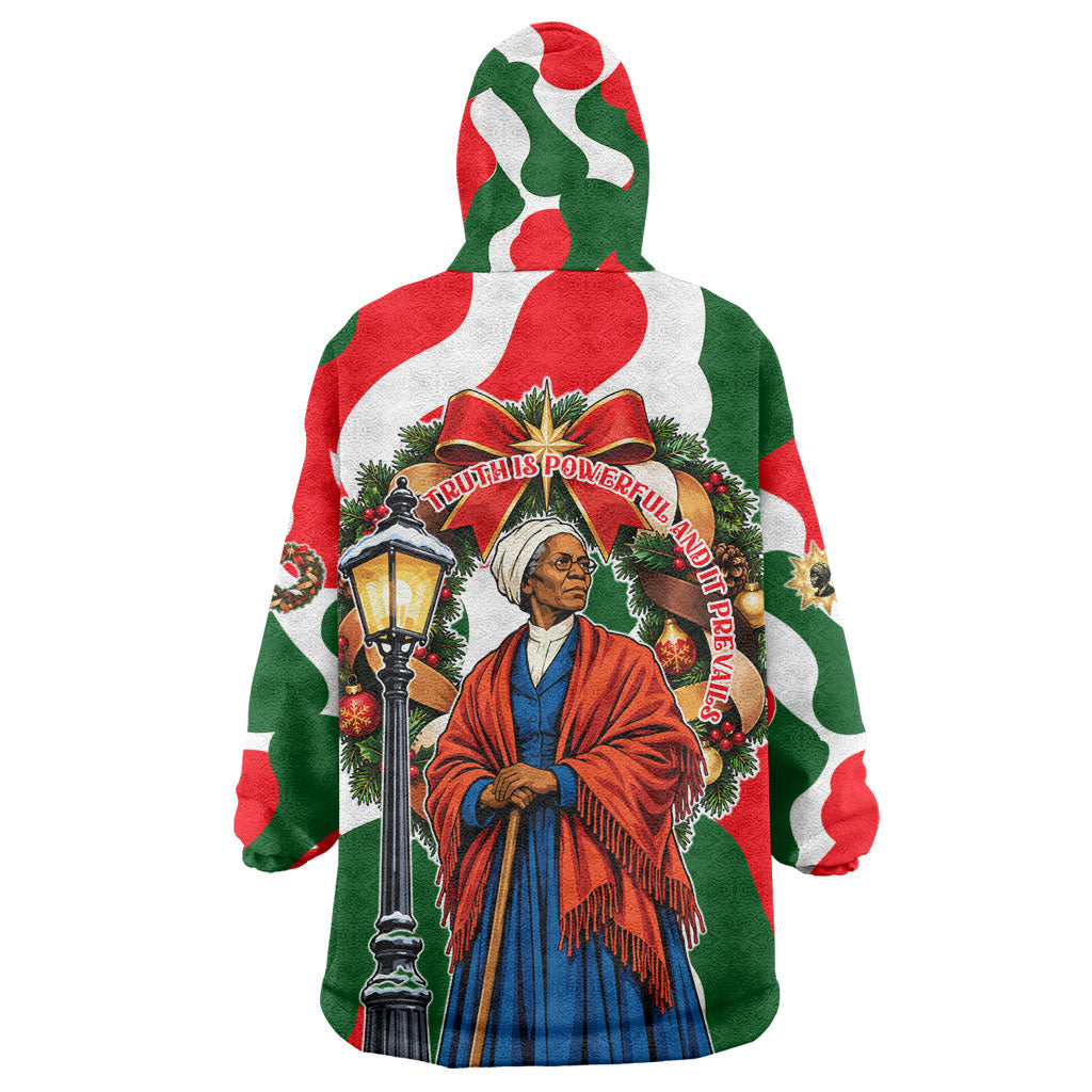 Sojourner Truth Christmas Kid Wearable Blanket Hoodie Festive Holiday Wreath Graphic With Winter Town Art
