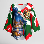 Sojourner Truth Christmas Kimono Sleeve Blouse Festive Holiday Wreath Graphic With Winter Town Art