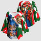 Sojourner Truth Christmas Kimono Sleeve Blouse Festive Holiday Wreath Graphic With Winter Town Art