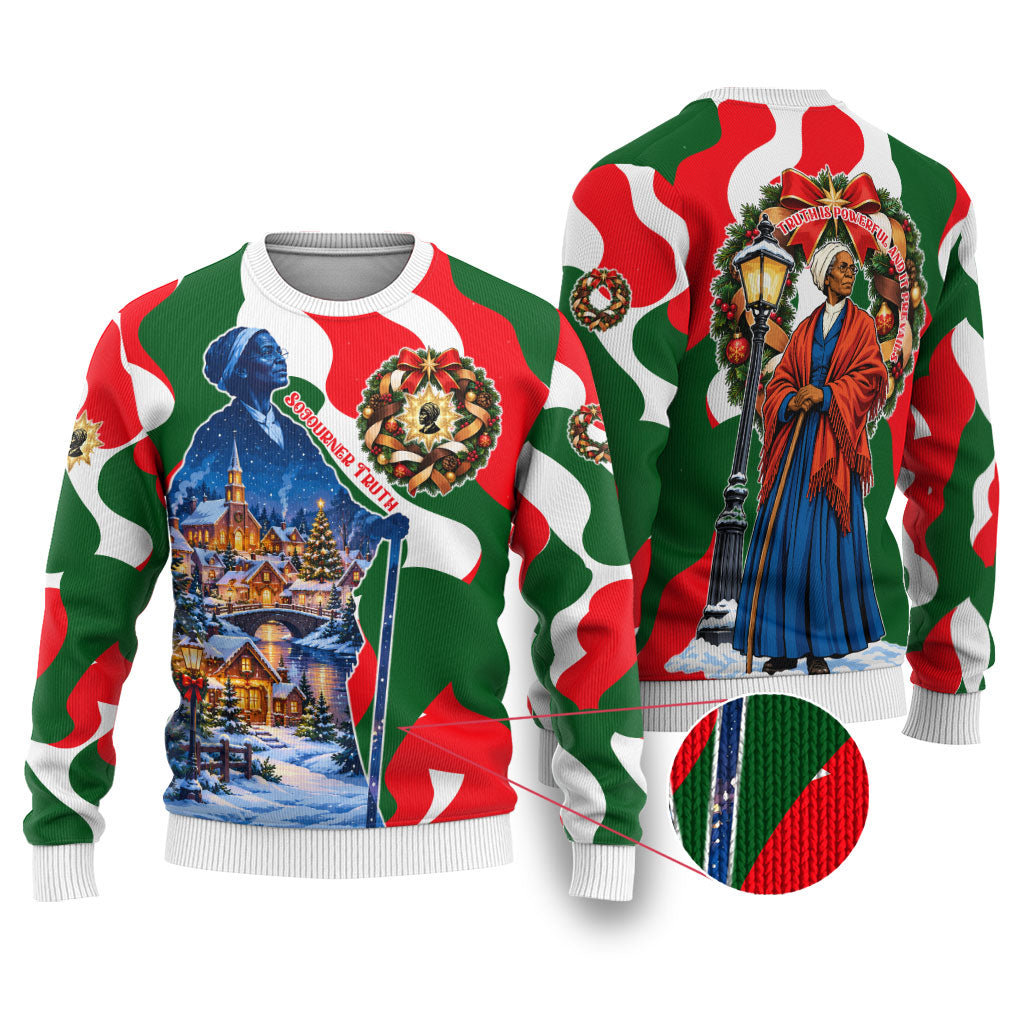 Sojourner Truth Christmas Ugly Christmas Sweater Festive Holiday Wreath Graphic With Winter Town Art