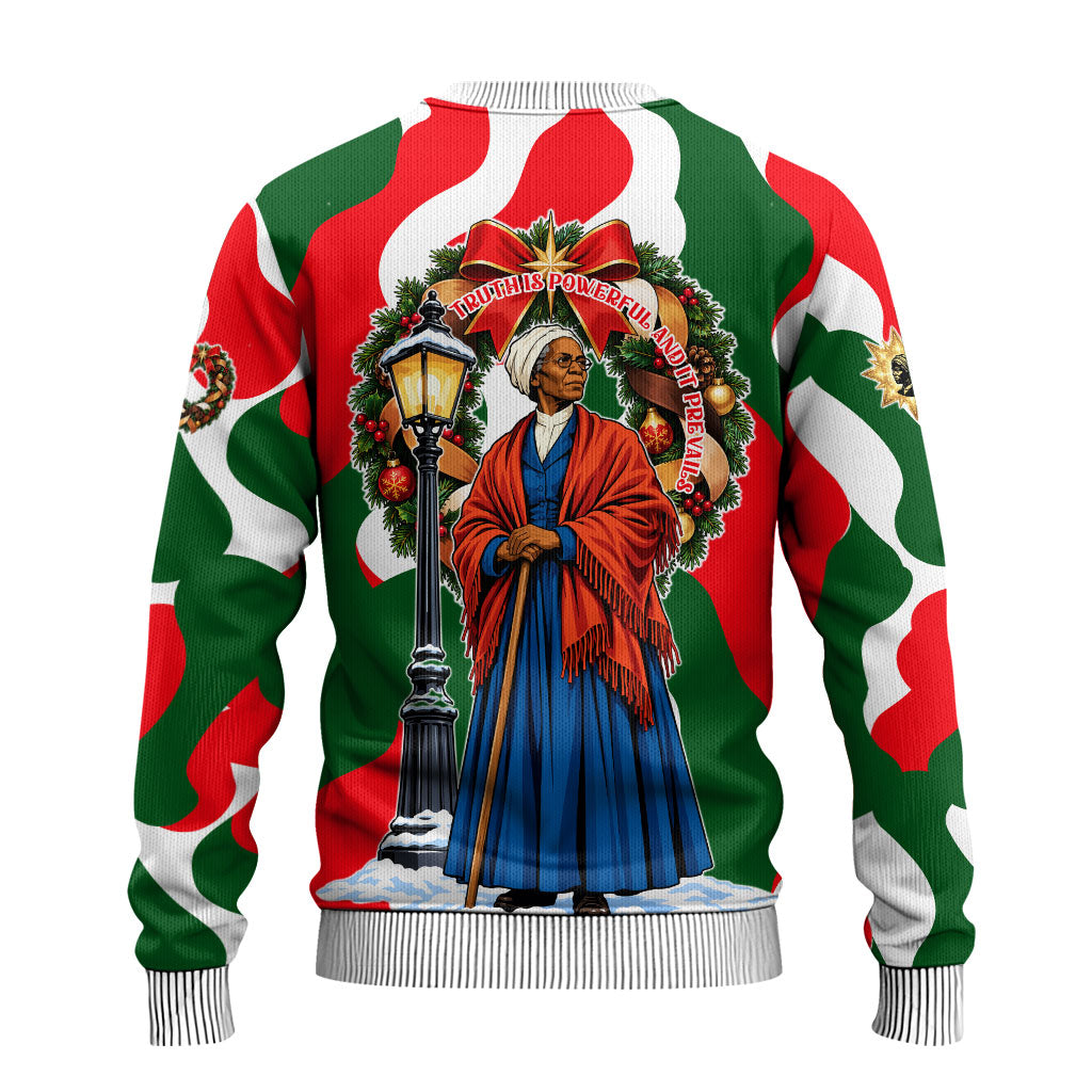 Sojourner Truth Christmas Ugly Christmas Sweater Festive Holiday Wreath Graphic With Winter Town Art