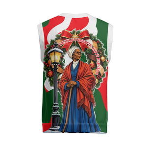 Sojourner Truth Christmas Knitted V-Neck Vest Festive Holiday Wreath Graphic With Winter Town Art