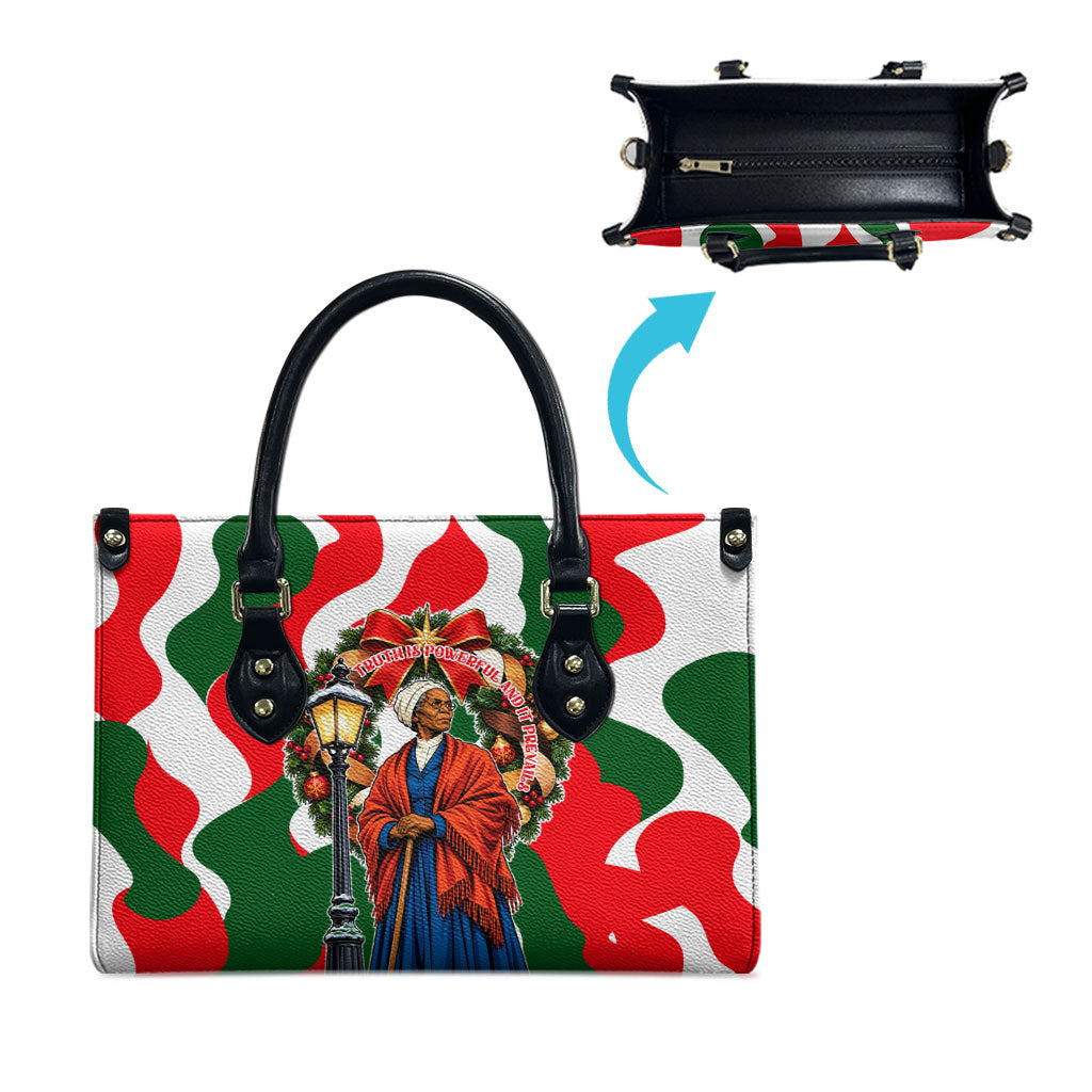 Sojourner Truth Christmas Leather Bag Festive Holiday Wreath Graphic With Winter Town Art