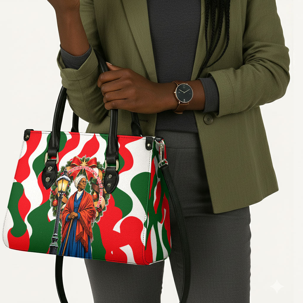 Sojourner Truth Christmas Leather Bag Festive Holiday Wreath Graphic With Winter Town Art