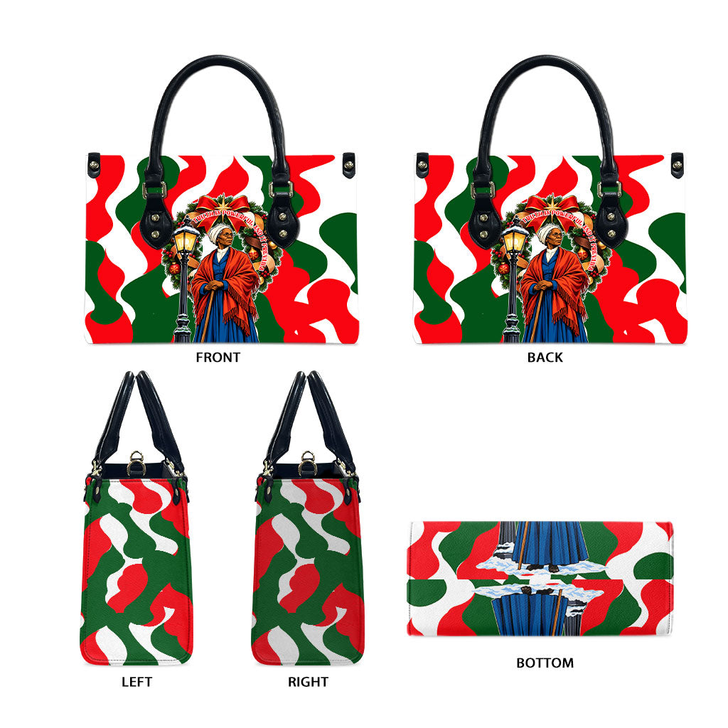 Sojourner Truth Christmas Leather Bag Festive Holiday Wreath Graphic With Winter Town Art