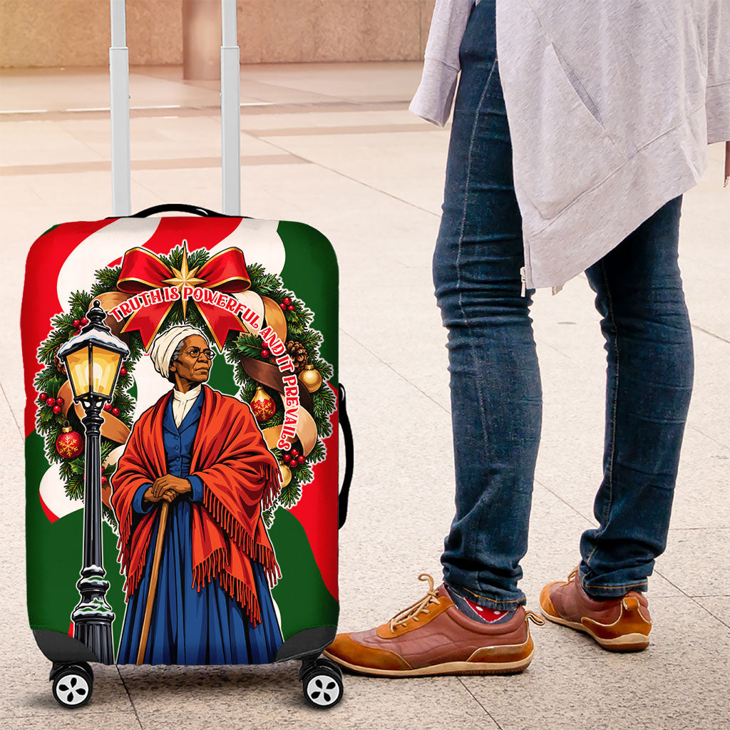 Sojourner Truth Christmas Luggage Cover Festive Holiday Wreath Graphic With Winter Town Art